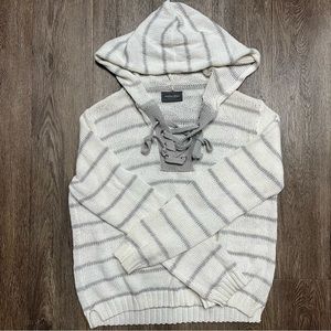 Wooden Ships Grey & White Striped Hooded Sweater M/L